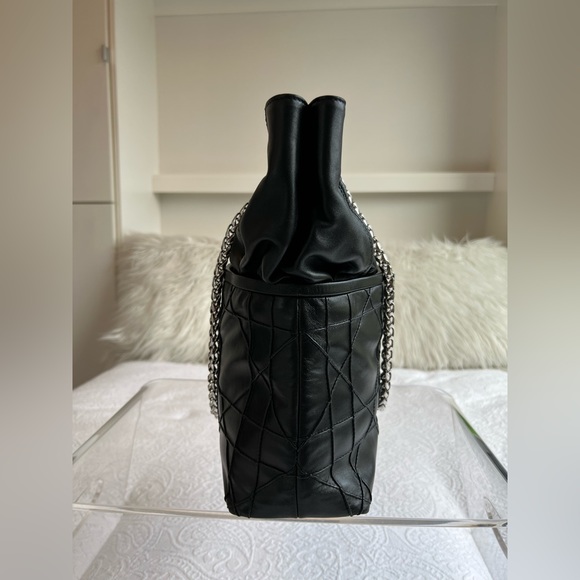Authentic - Christian Dior Black Cannage Leather Granville Chain Link Tote - Picture 5 of 14